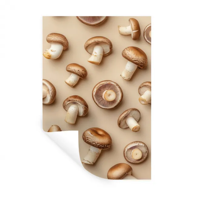 Kastanje Champignons - Beige Muursticker klein -3d
