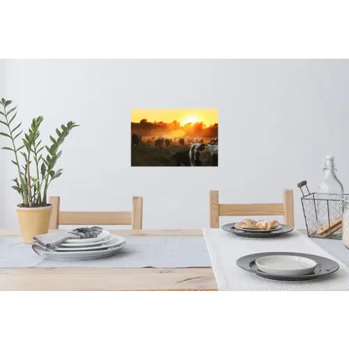 Koeien - Zonsondergang - Weiland - Dieren Muursticker klein -eettafel