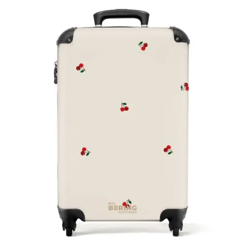 Beige achtergrond met patroon van kleine kersen NBS - Handbagage koffer - Unisex middel -productfoto_recht