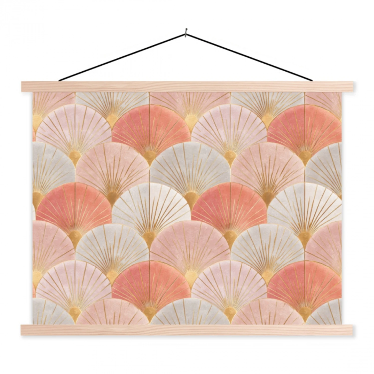 Waaiers - Goud - Roze textielposter latten blank klein 122 -3d