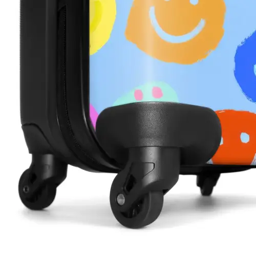 Regenboog smiley's op een blauwe achtergrond NBS - Handbagage koffer - Kinderen Unisex middel -wiel