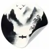 Roeiboot - Mistig - Bergen - Vogels Wandcirkel behangsticker klein -3d