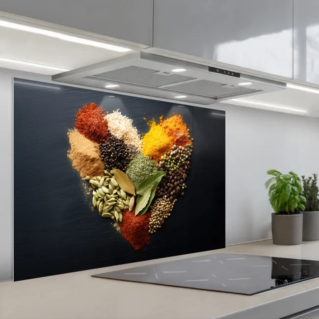 Fond de hotte - Épices - Mélange - Forme de coeur - Noir