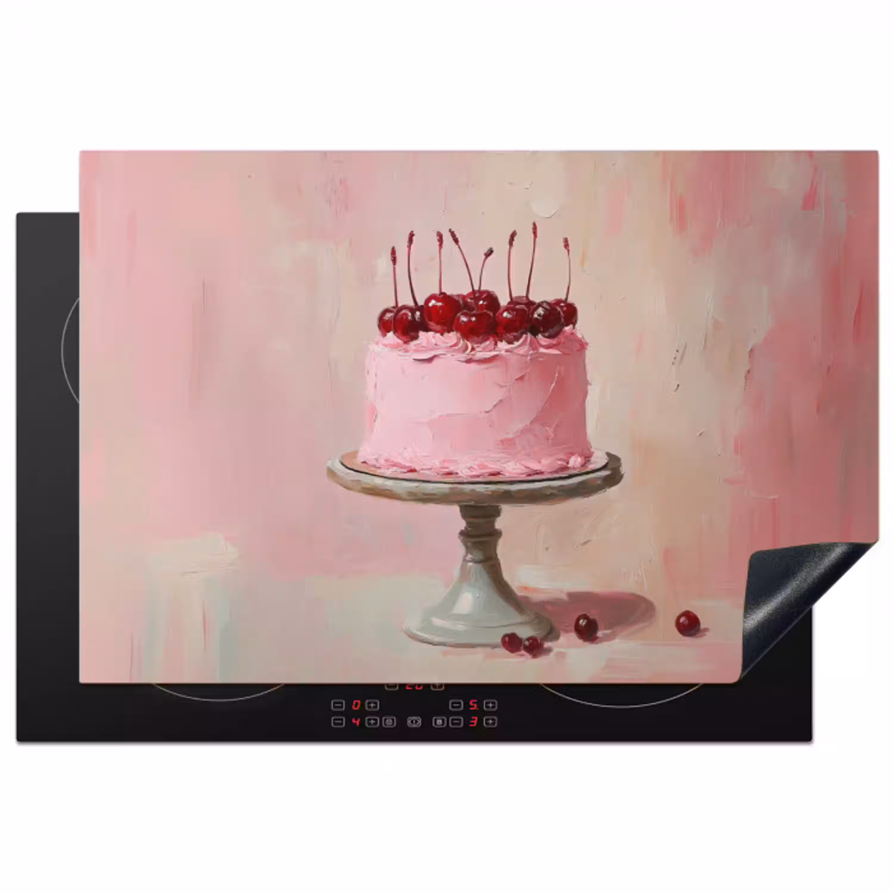 Taart - Pink - Cherry Inductie beschermer vinyl 3mm klein -3d