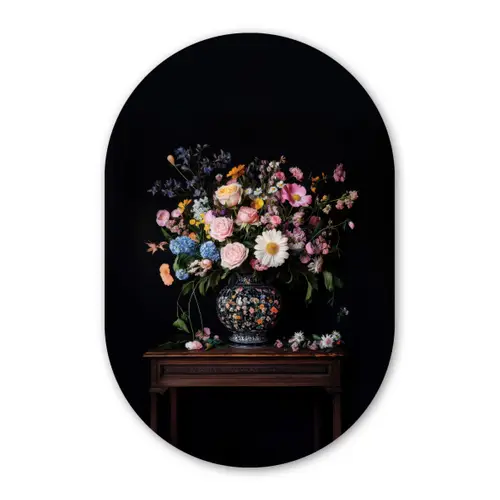 Bloemenvaas - Hout - Bloemen - Boeket Wandcirkel Ovaal Forex klein -3d
