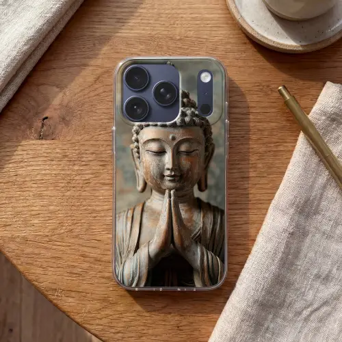 Boedha - Beeld - Bruin - Rust Telefoonhoesje iPhone 17 Pro klein -sfeer1