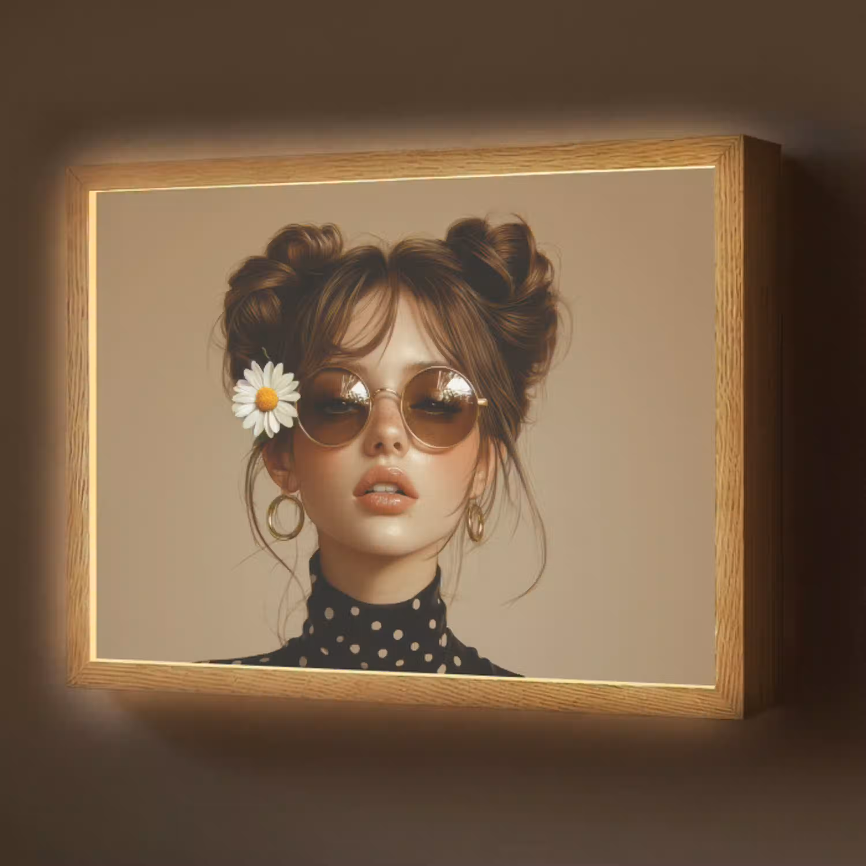 Vrouw - Beige - Bloem - Modern - Portret Light Box met batterij (Wandlamp) middel -z3d_website