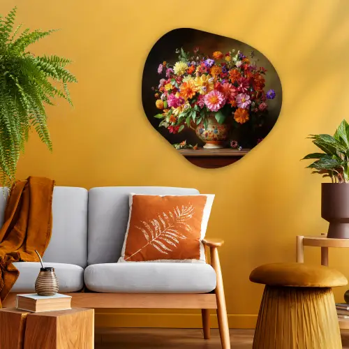 Kleuren - Boeket - Vaas - Hout Wandcirkel Organisch Aluminium middel -sfeer4
