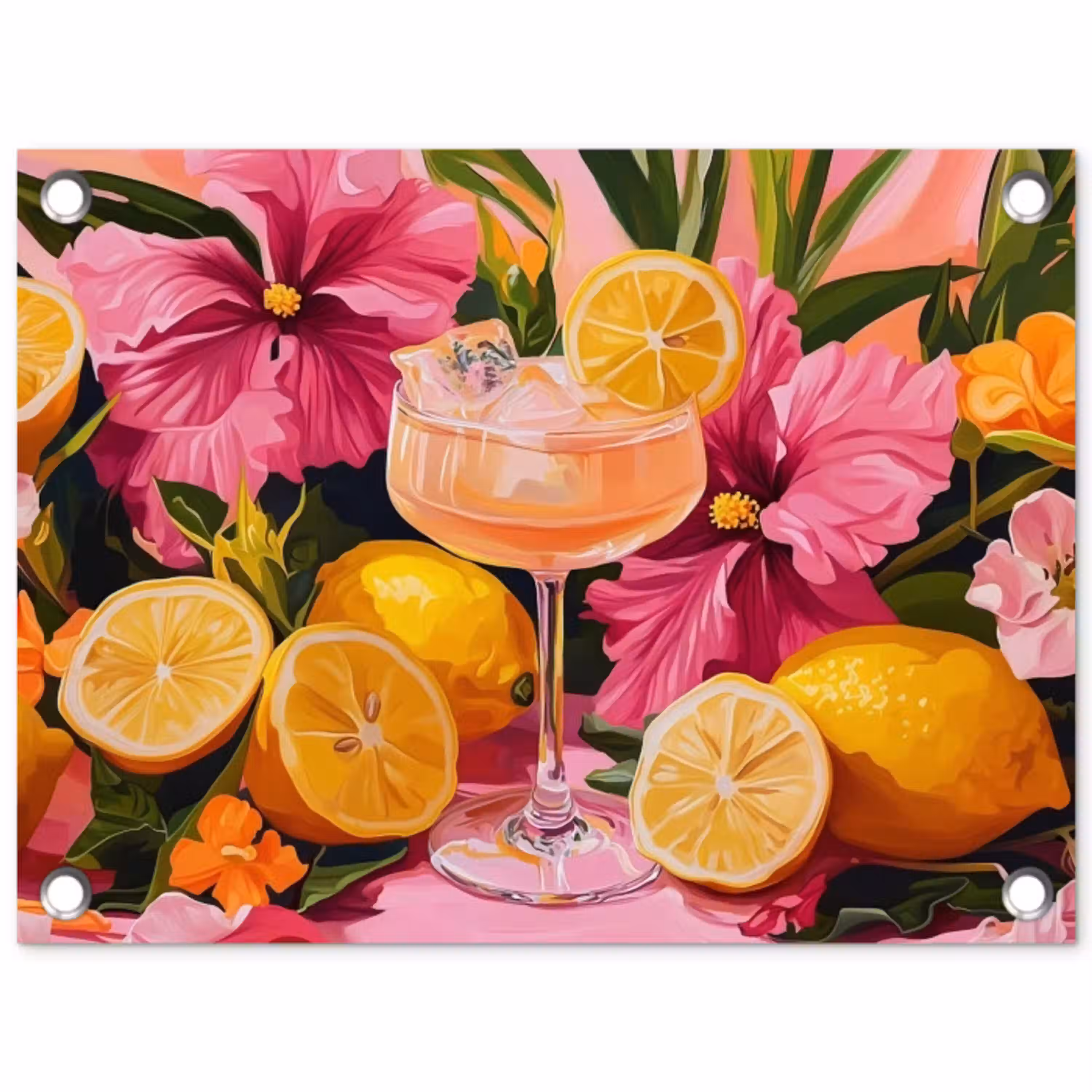 Drink - Bloemen - Yellow tuinposter los doek klein -3d