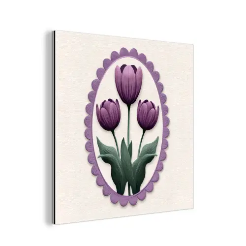 Tulpen - Paars - Lijst - Bladeren aluminium wit klein -3d