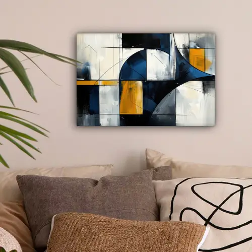 Abstract - Vormen - Goud - Blauw - Geometrisch canvas 2cm klein -sfeer1