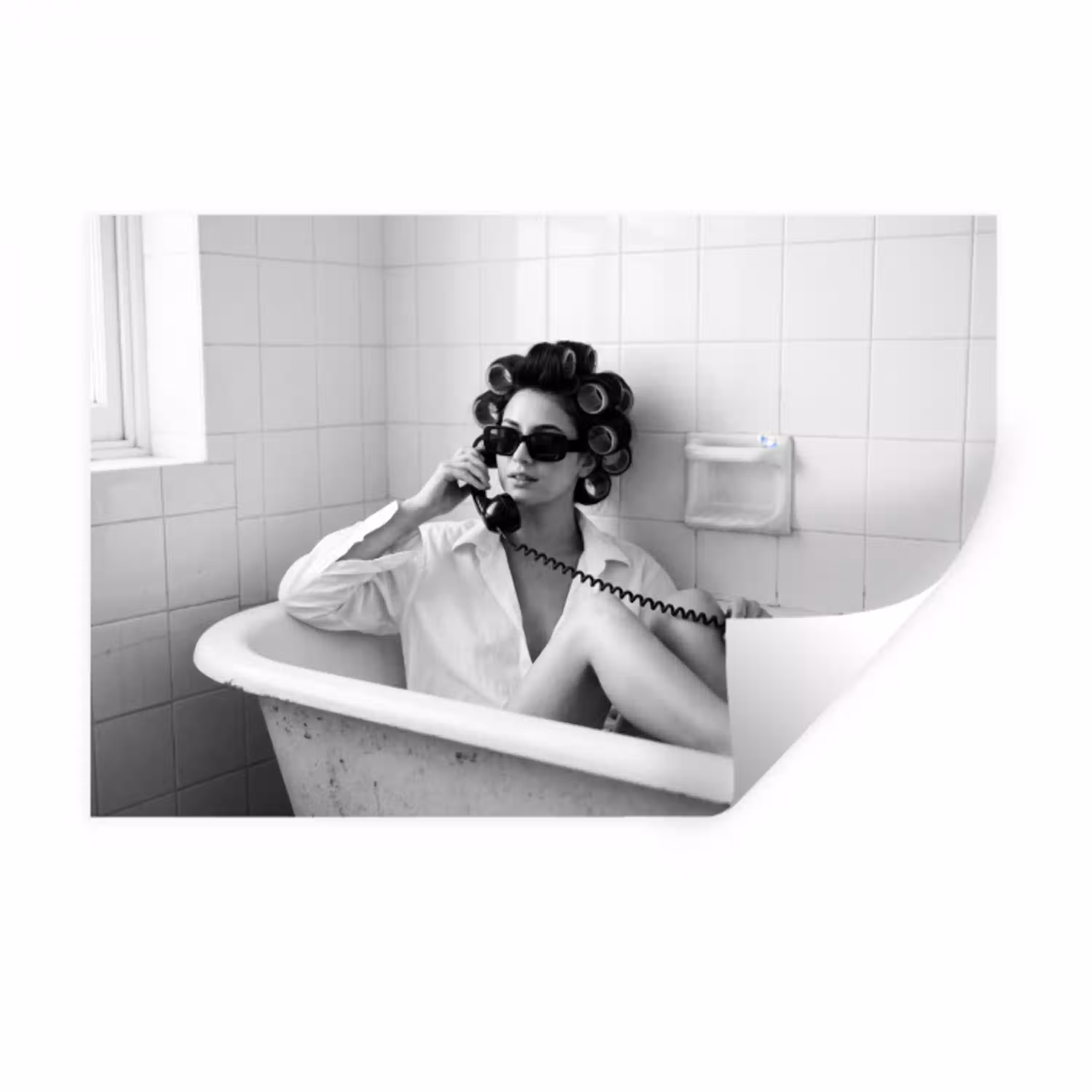 Bad - Vrouw - Zwart - Wit Muursticker klein -3d