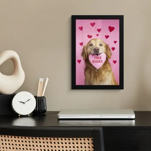 Hond - Kiss- Valentijn - Hartjes fotolijst zwart zonder passe partout klein -sfeer1