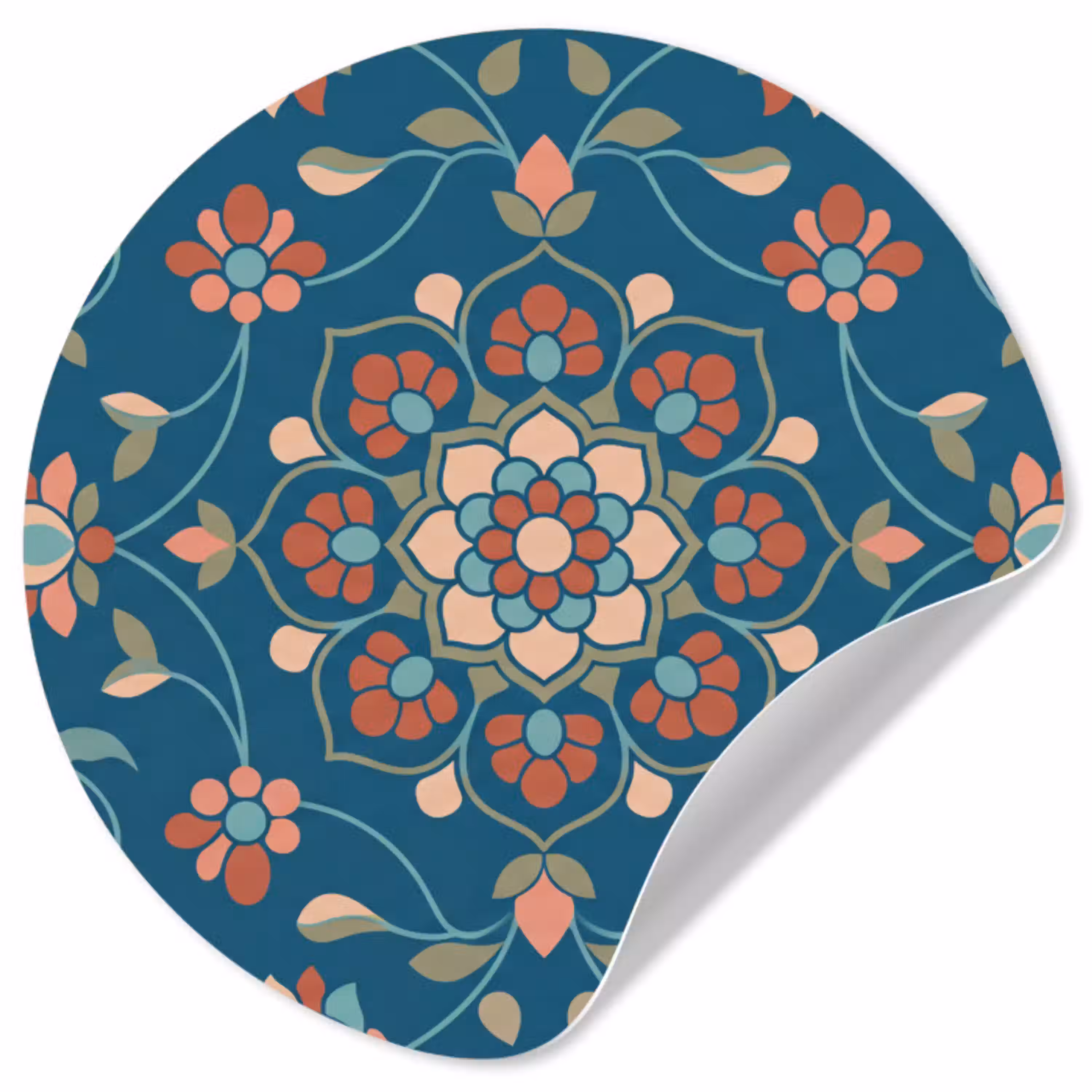 Bloemen - Patroon - Natuur - Ornament - Blauw Wandcirkel behangsticker klein -3d