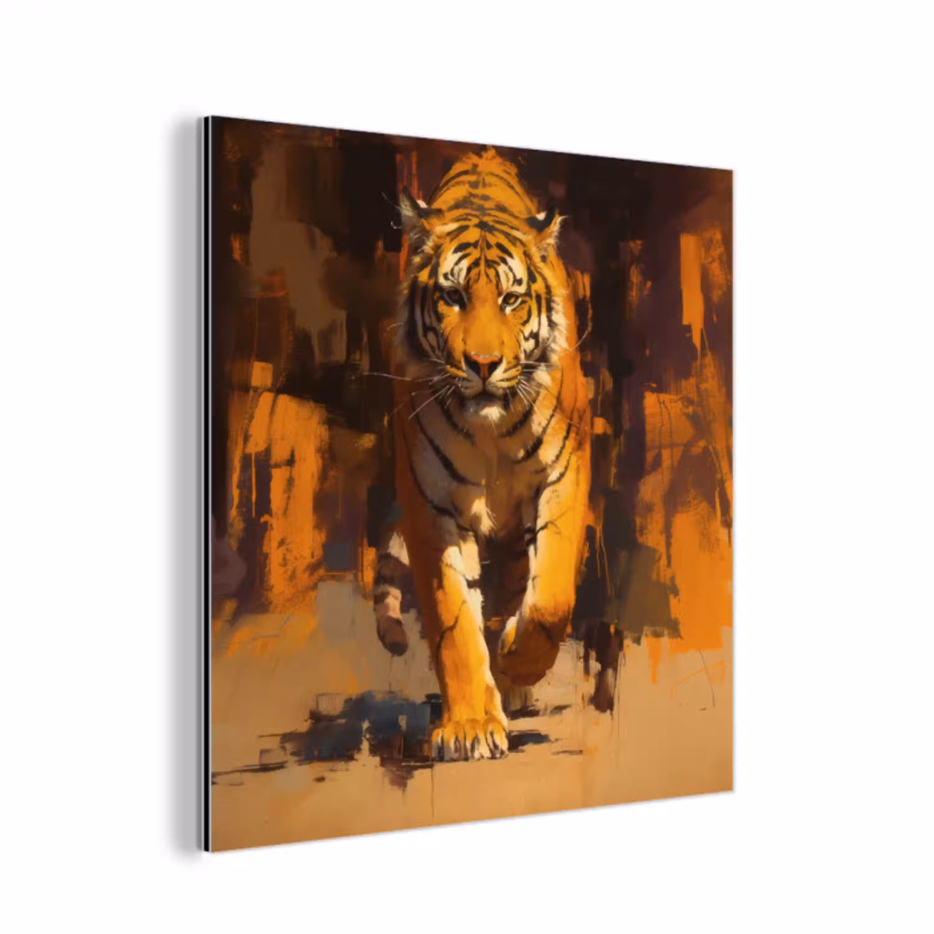 Tijger - Geschilderd - Oranje - Penseelstreken aluminium wit klein -3d