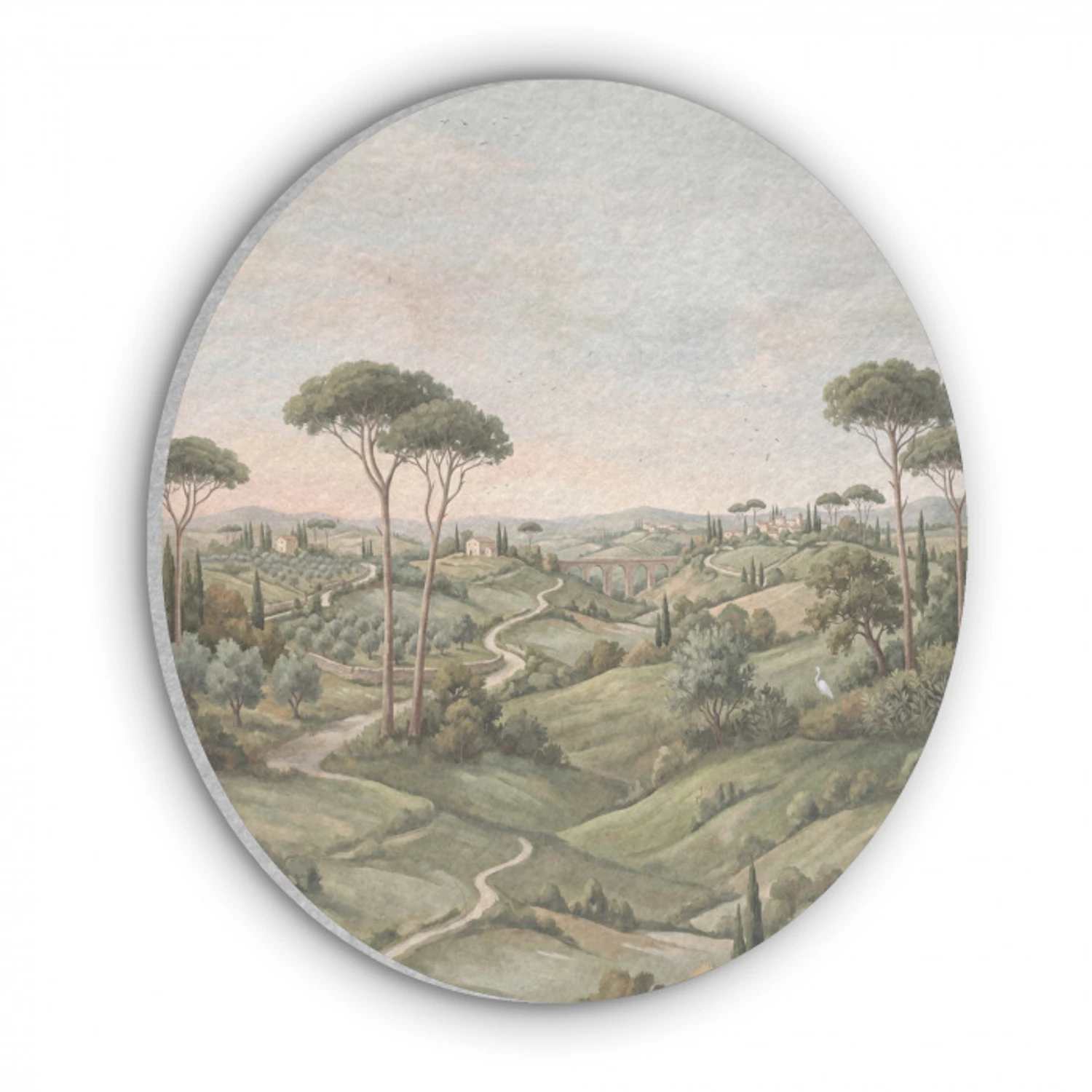 Landschap - Heuvels - Zandpad - Groen Akoestische PET Vilt - Rond klein -3d