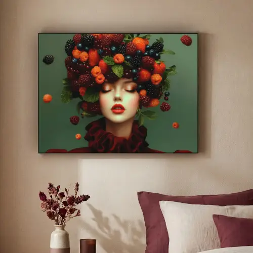 Vrouw - Aardbeien - Frambozen - Bramen - Bessen Textielframe - compleet frame klein -sfeer1