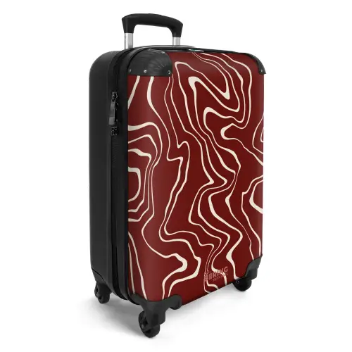 Rode achtergrond met abstracte beige lijnen NBS - Handbagage koffer - Unisex middel -productfoto_3d