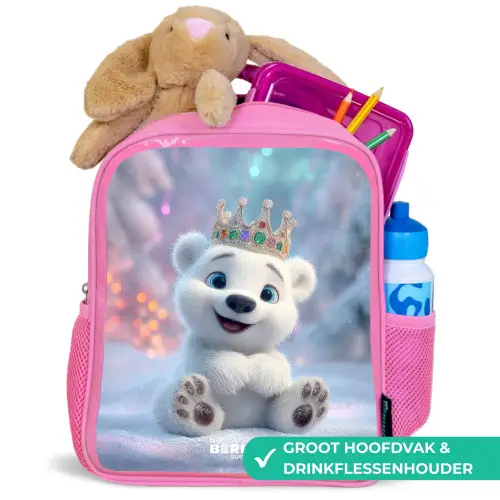 IJsbeer - Kroon - Winter Kinderrugzak - Roze middel -inhoud_NL