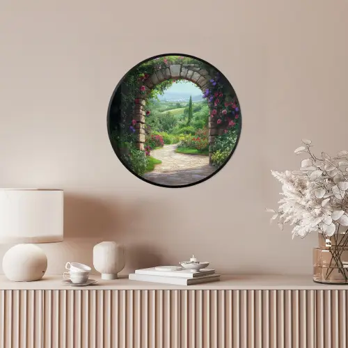 Doorkijk - Landschap - Bloemen - Pad - Uitzicht Fotolijst rond zonder passe partout klein -sfeer3