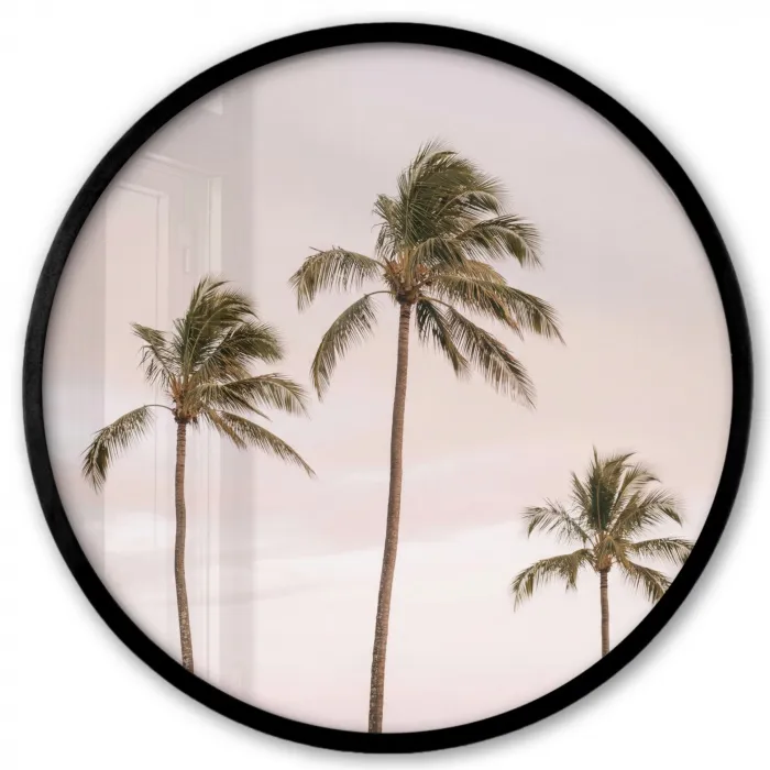 Palmbomen - Zonsondergang - Roze Fotolijst rond zonder passe partout klein -3d