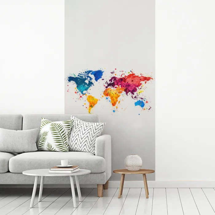 Wereldkaart - Graffiti - Kleurrijk fotobehang vinyl groot -woonkamer