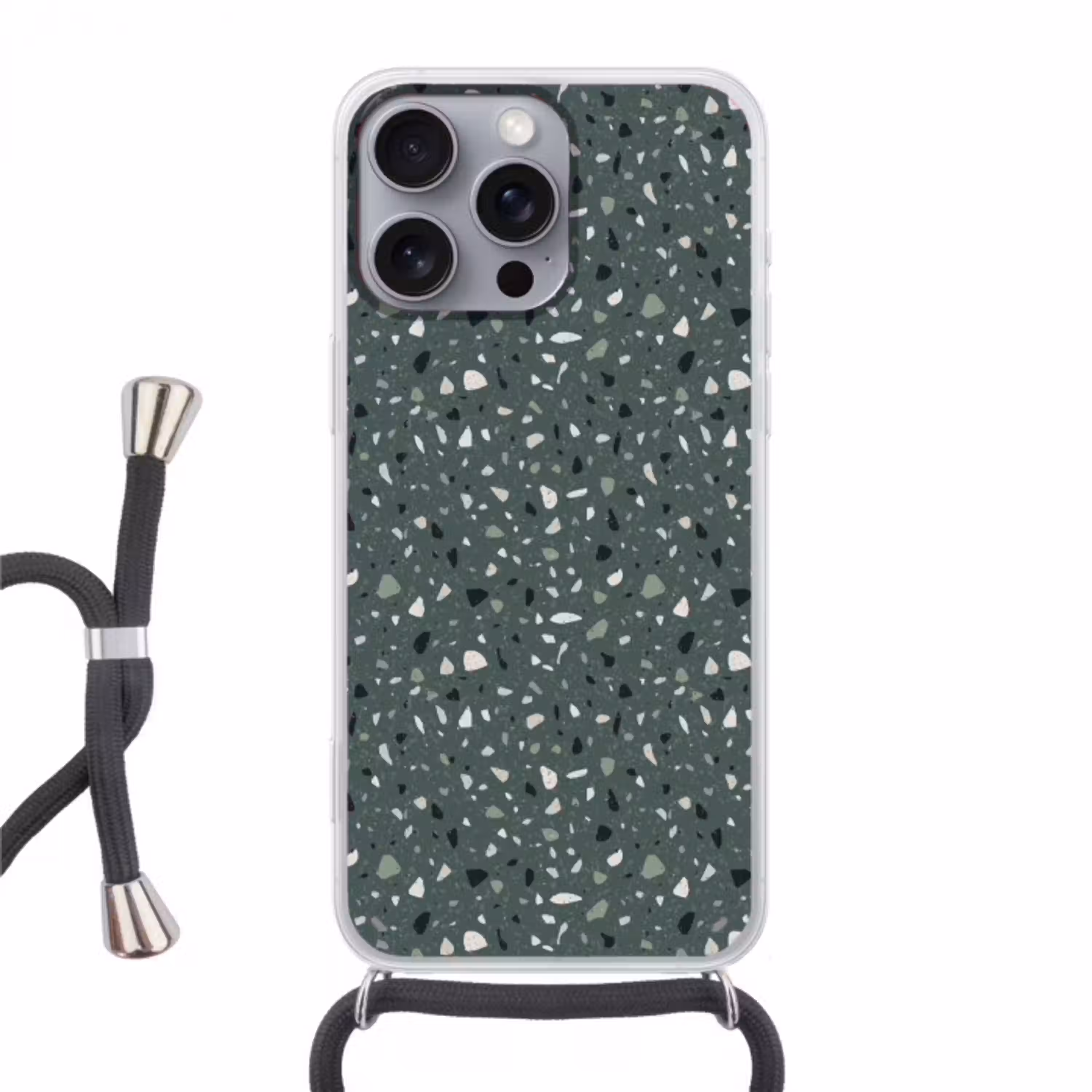 Terrazzo -  Patroon - Kleurrijk - Groen Hoesje iPhone 16 Pro Max met koord klein 804 -3d