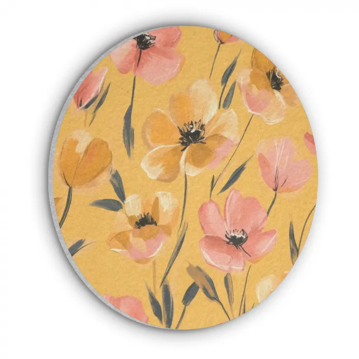 Bloemen - Geschilderd - Geel Akoestische PET Vilt - Rond klein -3d