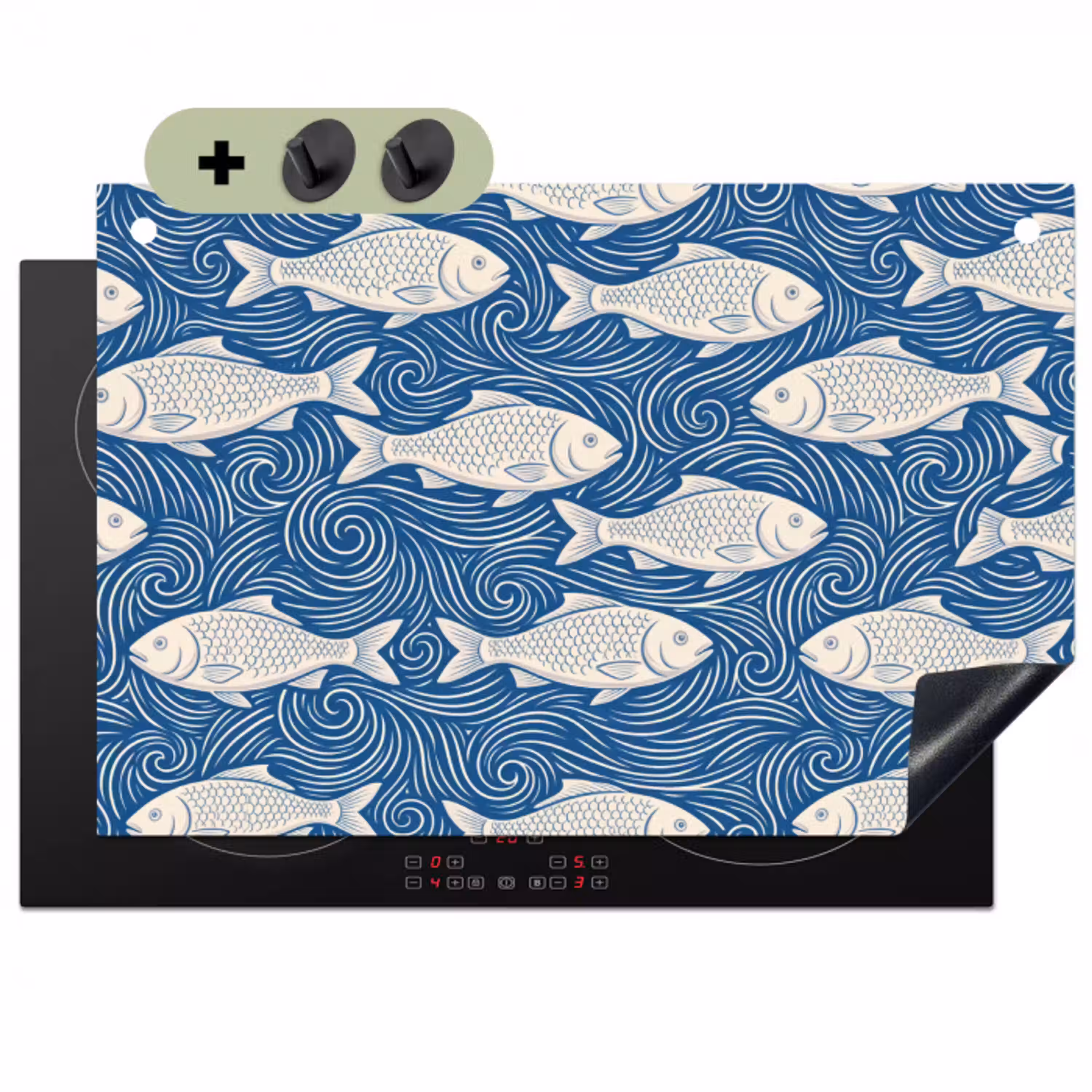 Vis - Water - Patroon - Grafisch - Blauw Inductie beschemer met haakjes klein -3d