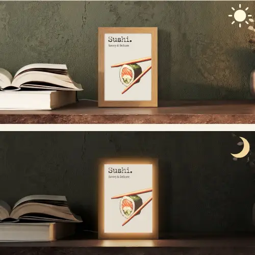 Sushi - Zalm - Rijst - Japans Light Box met kabel (Tafellamp) klein -sfeer3