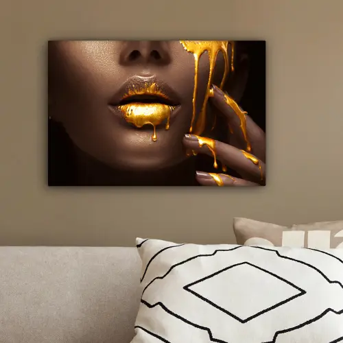 Goud - Vrouw - Verf - Lippen - Luxe canvas 2cm klein -sfeer3