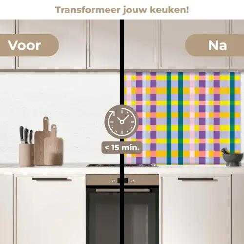 Ruit - Patroon - Kleurrijk keuken achterwand 2 middel 871 -voor-na2_NL