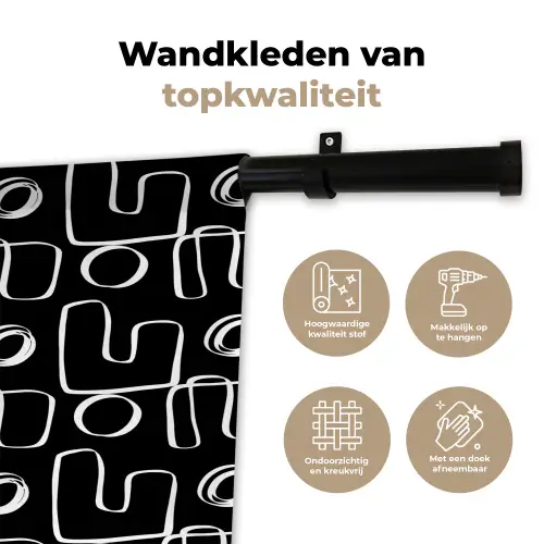Herhaling - Handgetekend - Lijnen - Wit Wandkleed katoen klein 269 -sfeer2