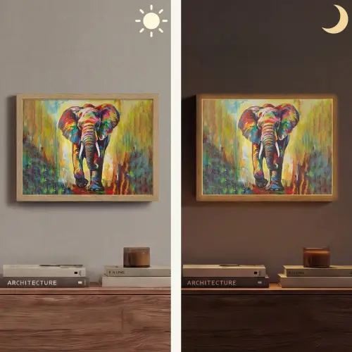 Olifant - Kunst - Schilderij - Dieren - Regenboog Light Box met batterij (Wandlamp) middel -sfeer3