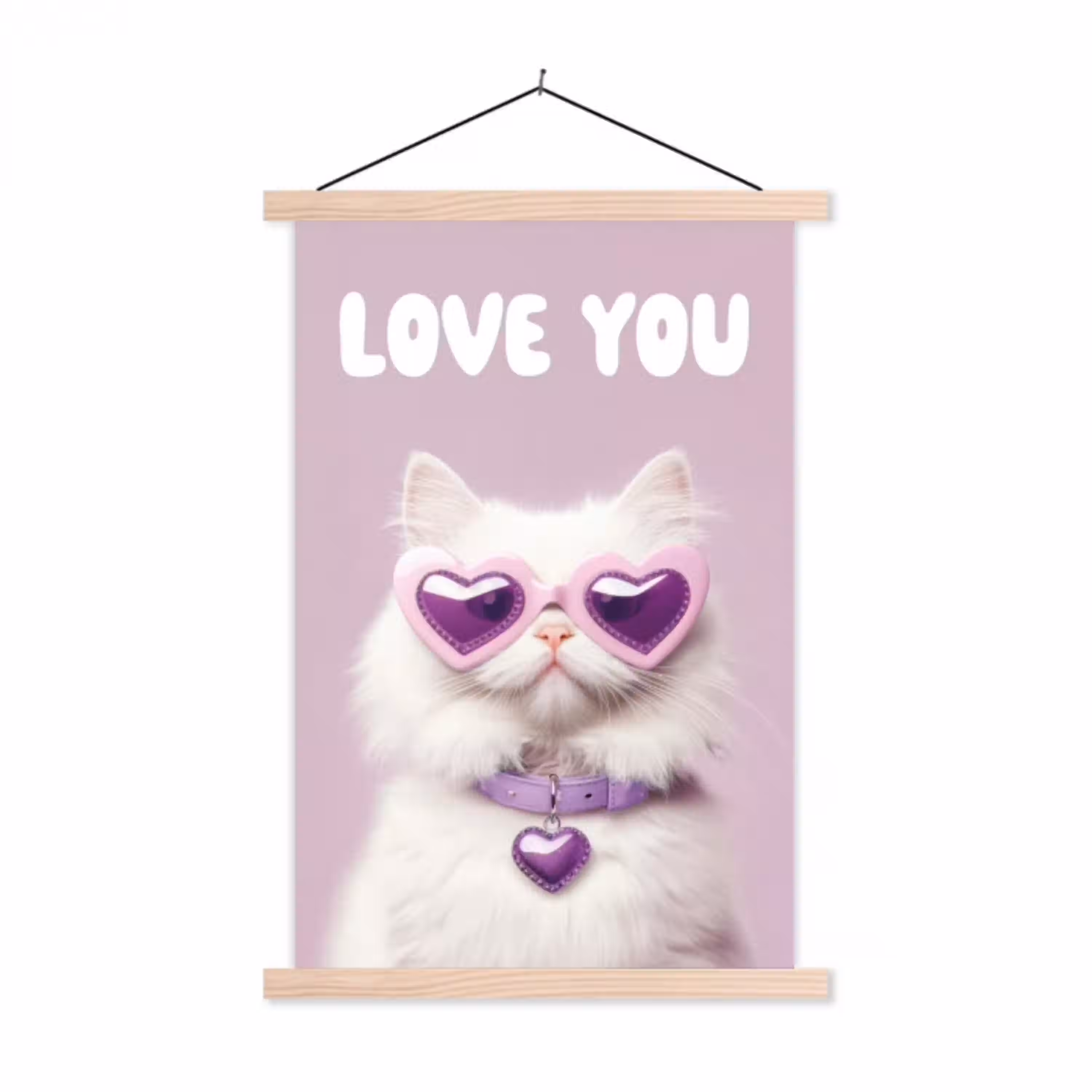 Kat - Love - Paars - Valentijn textielposter latten blank klein -3d
