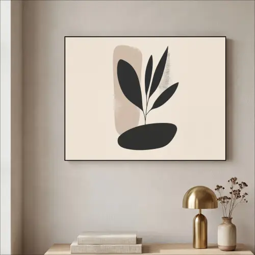 Plant - Beige - Japandi Textielframe zwart klein -sfeer2