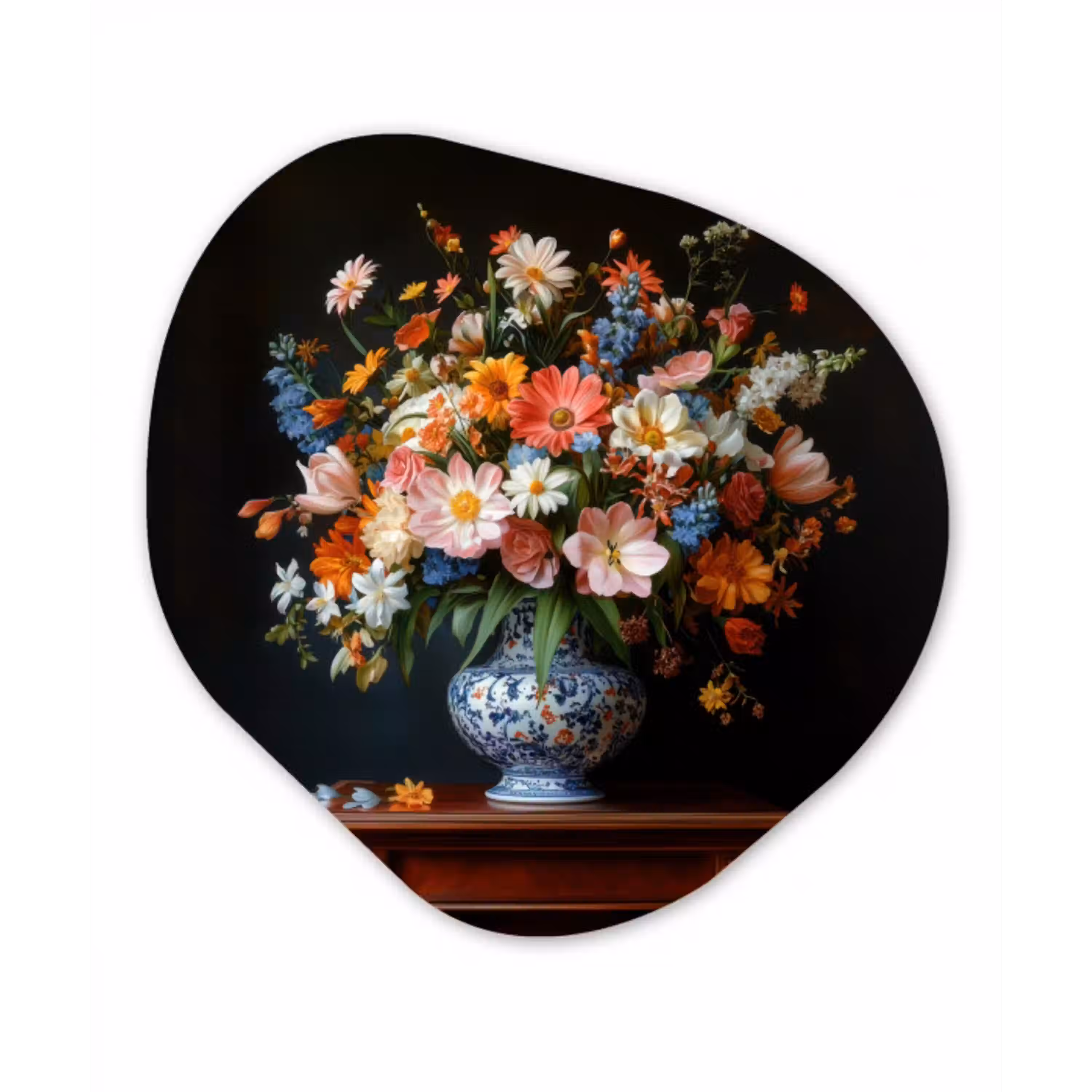 Boeket - Roze - Bloemen - Vaas Wandcirkel Organisch Forex 3mm klein -3d
