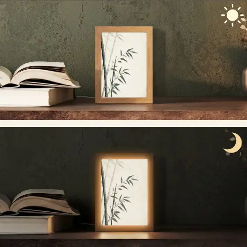 Japandi - Bamboe - Beige Light Box met kabel (Tafellamp) klein -sfeer3
