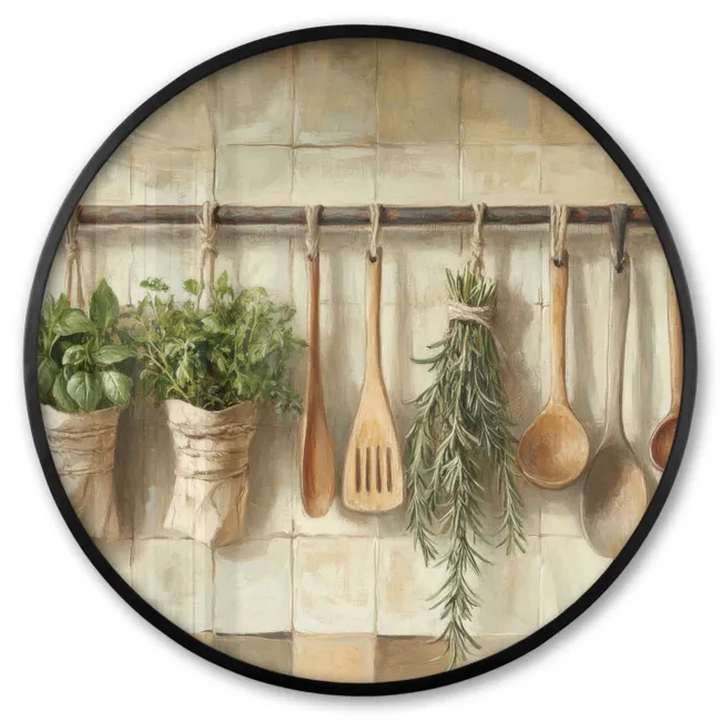 Ronde fotolijst - Hout - Keukengerei - Stilleven - Tegels