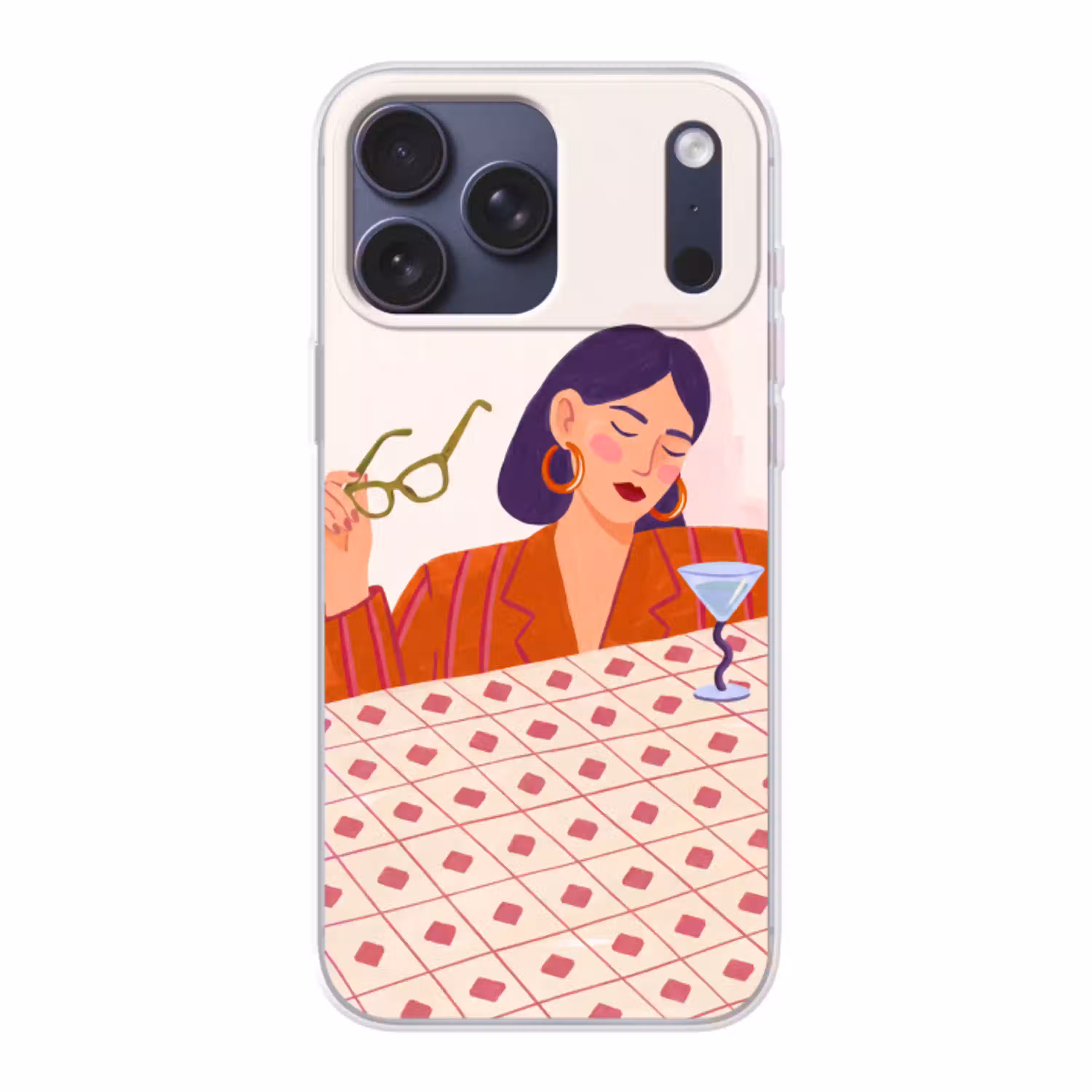Vrouw - Bril - Cocktail - Illustratie - Modern Telefoonhoesje iPhone 17 Pro Max klein -3d