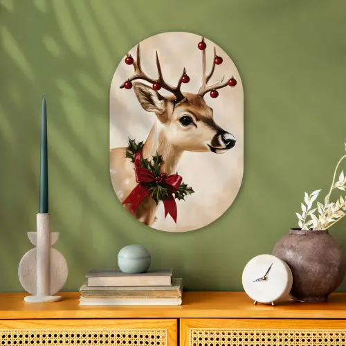 Gewei - Kerst - Rendier - Rood Wandcirkel Ovaal Forex klein -sfeer2