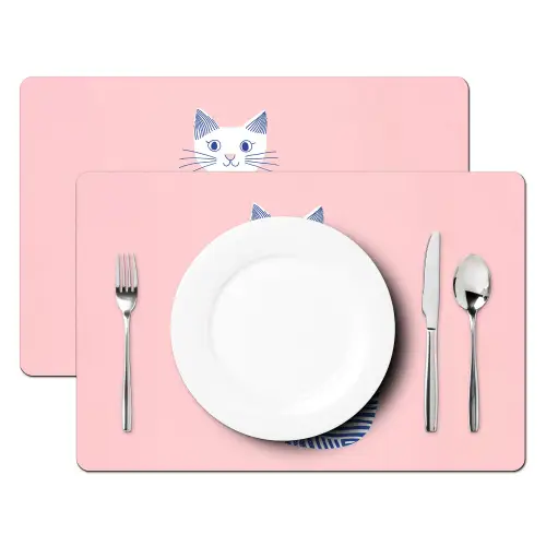 Kat - Illustratie - Minimalistisch - Roze Placemat vinyl groot -zzsfeer2_Kitchenyeah-website