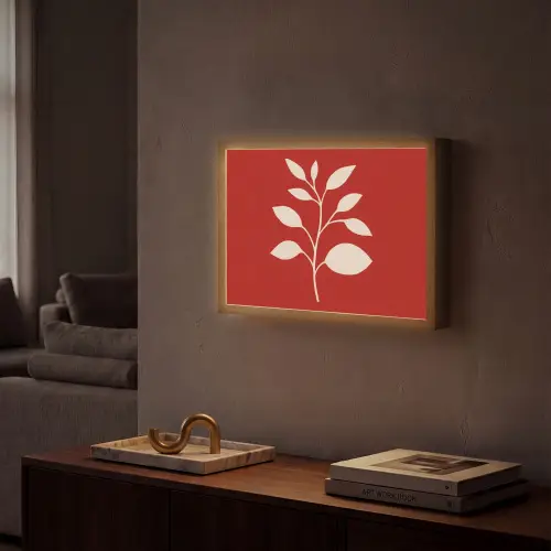Silhouet - Bladeren - Tak Light Box met batterij (Wandlamp) middel -sfeer1