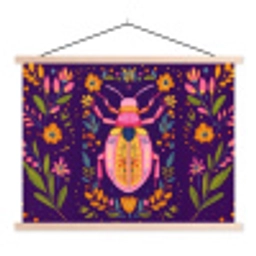 Kever - Felgekleurd - Bloemen - Bladeren textielposter latten blank klein -3d