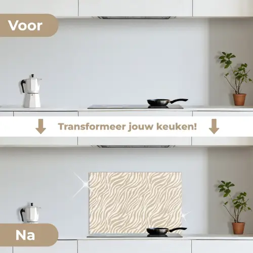 Zebra - Patroon - Beige keuken achterwand spatscherm klein 900 -voor_na_NL