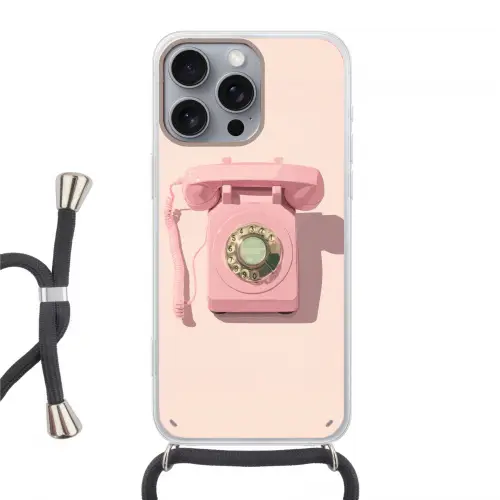 Draaischijftelefoon - Retro - Roze Hoesje iPhone 16 Pro Max met koord klein -3d