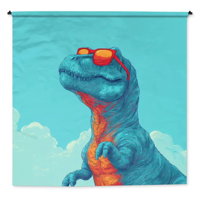 Wandkleed - T-Rex - Blauw - Wolken - Zonnebril