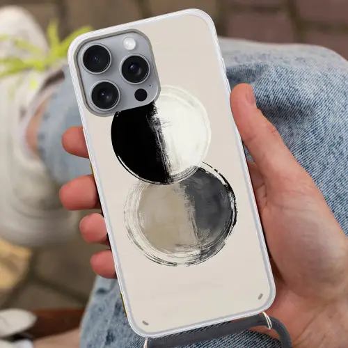 Cirkels - Strepen - Minimalistisch - Zwart Hoesje iPhone 16 Pro Max met koord klein -sfeer3