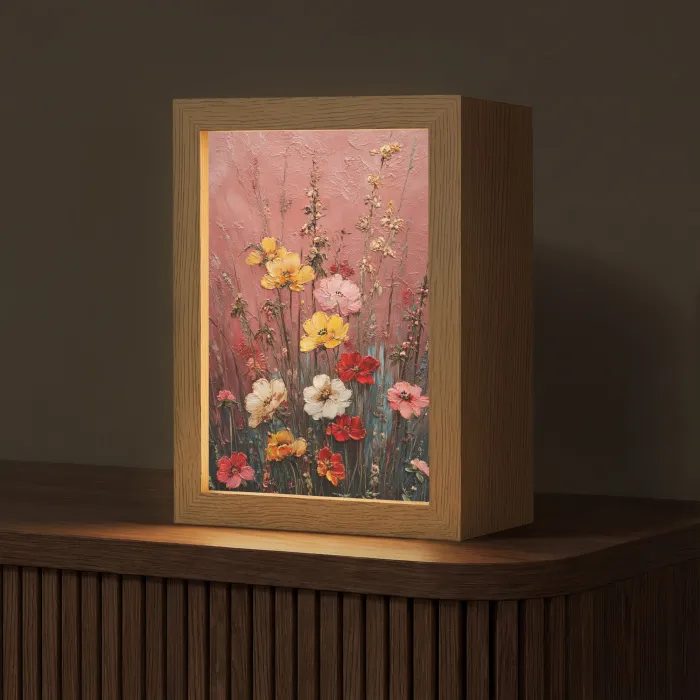 Bloemenboeket - Fijne details - Roze Light Box met kabel (Tafellamp) klein -z3d_website