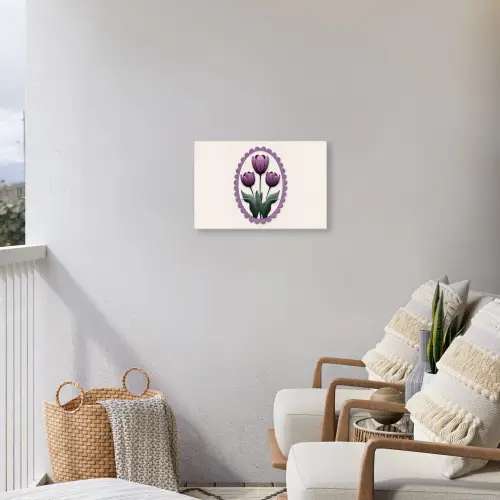 Tulpen - Paars - Lijst - Bladeren Tuinposter op houten frame 2 cm dik klein -sfeer1